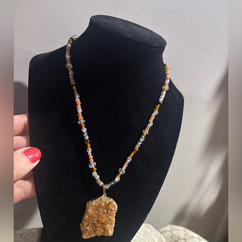 Handmade Beaded Necklace with natural stone Pendant